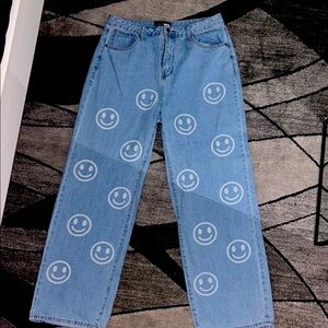 Fashion Nova Blue Straight Smiley Face Jeans